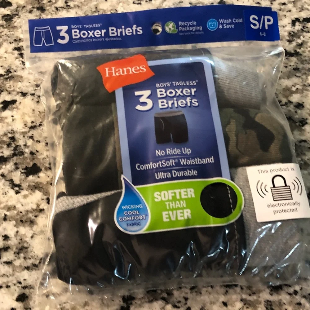 Hanes Boys' Tagless 3-Pack Boxer Briefs - Black, Gray, Camo